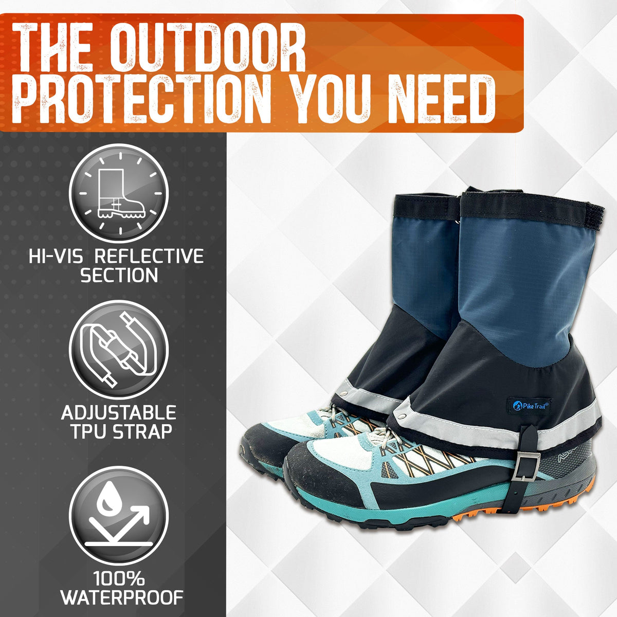 Pike Trail Mid Length Gaiters – Waterproof, Adjustable Small/Medium Hiking & Hunting Gaiters