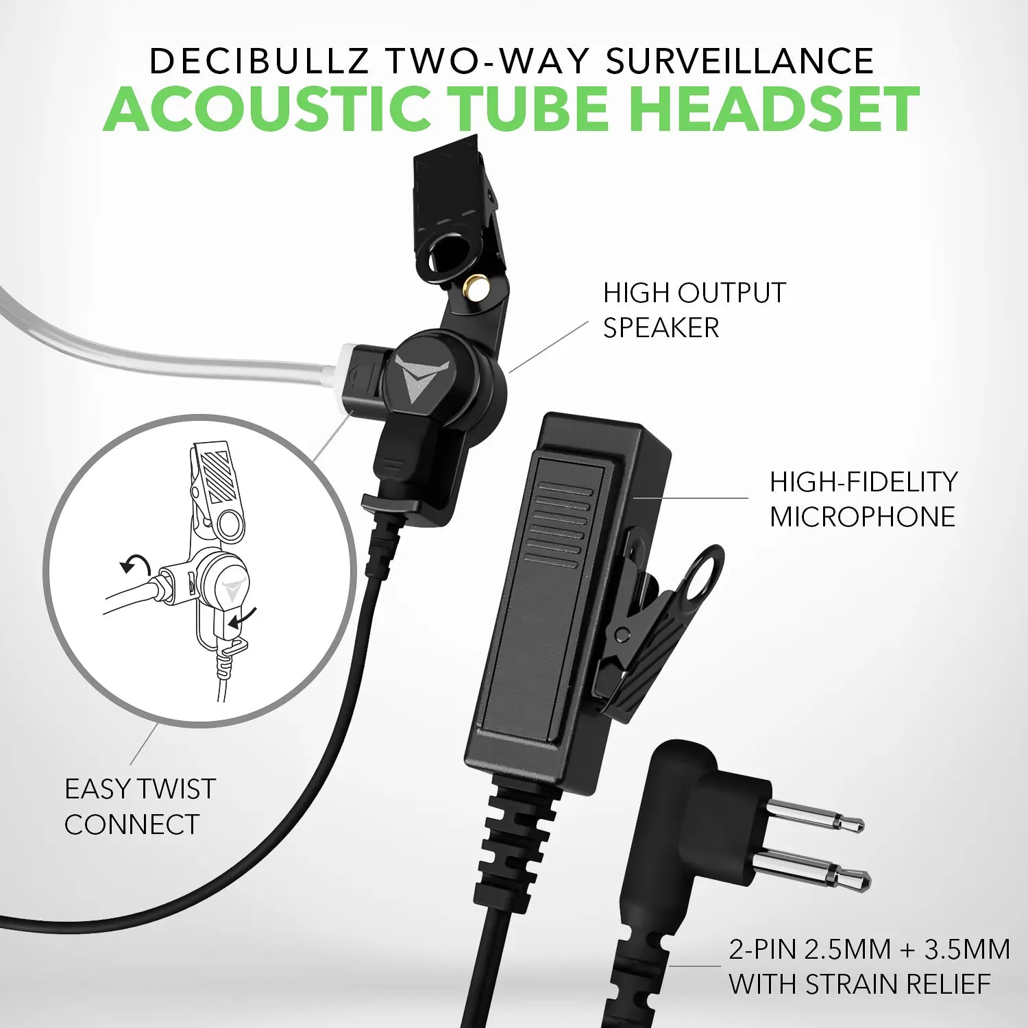 Decibullz +Awareness Custom Molded Two-Way Surveillance Acoustic Tube Headset (Motorola)