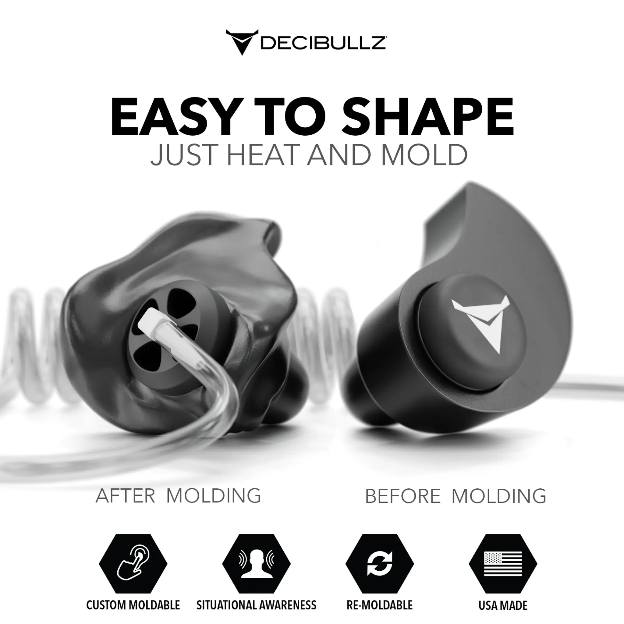 Decibullz Custom Moldable Awareness Earpiece for Clear Tube, Radio, Surveillance, and Communication Headsets