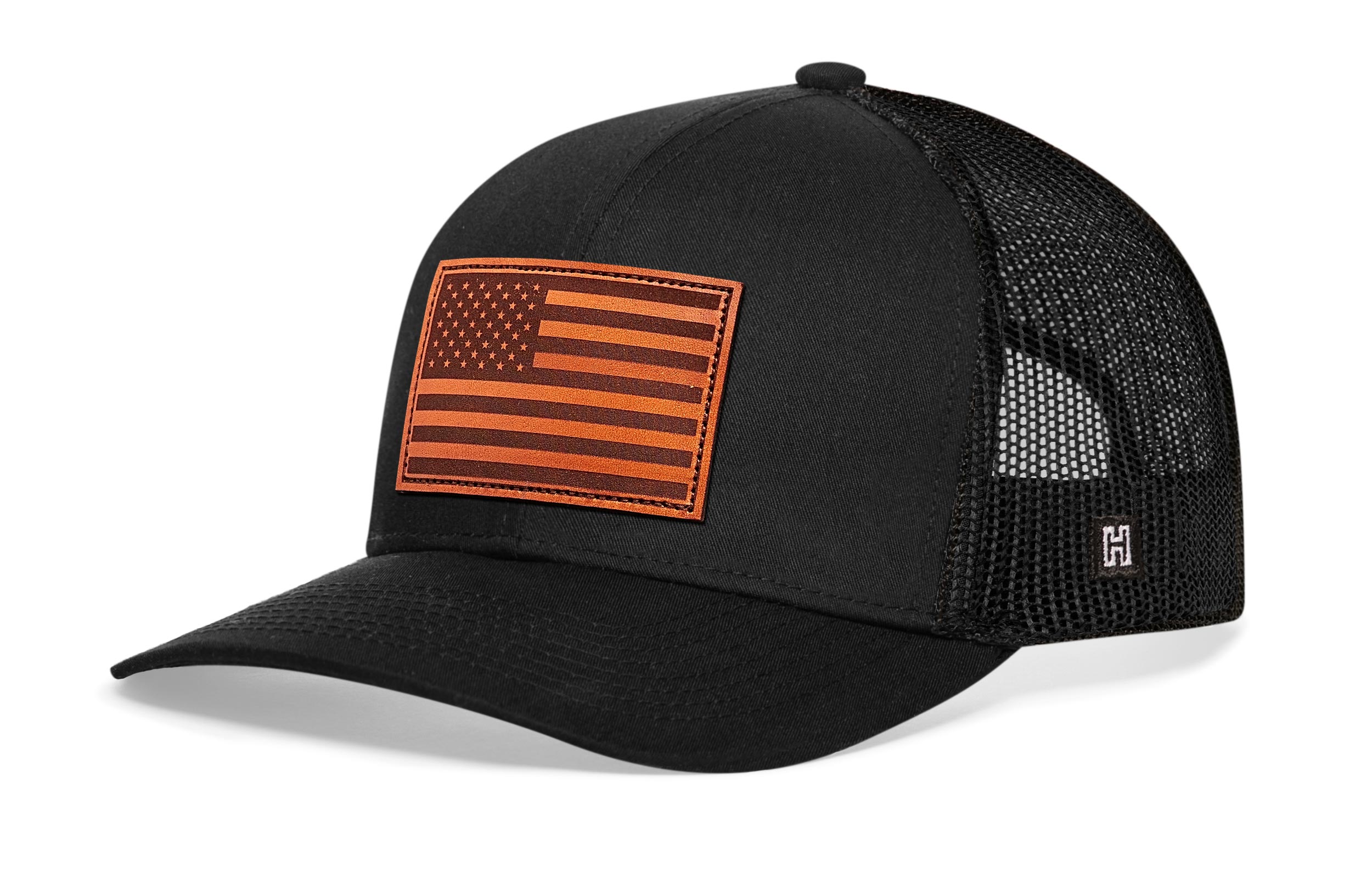 American Flag Trucker Hat Leather | USA Snapback