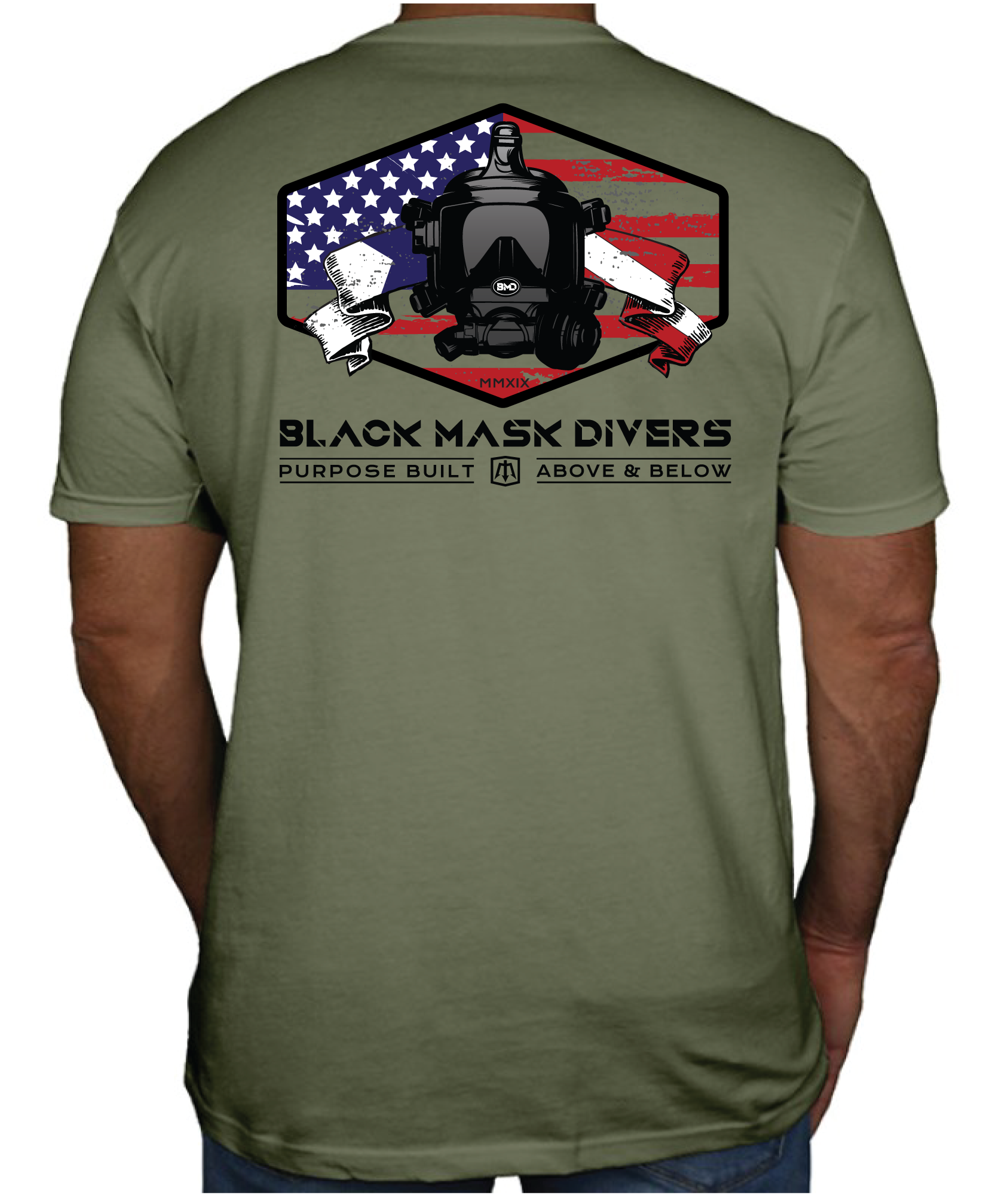 Black Mask Divers Patriot T-Shirt Light Olive