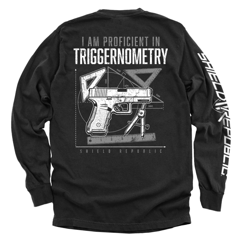 Shield Republic I Am Proficient In Triggernometry | Funny Firearms Graphic T-Shirt & Apparel