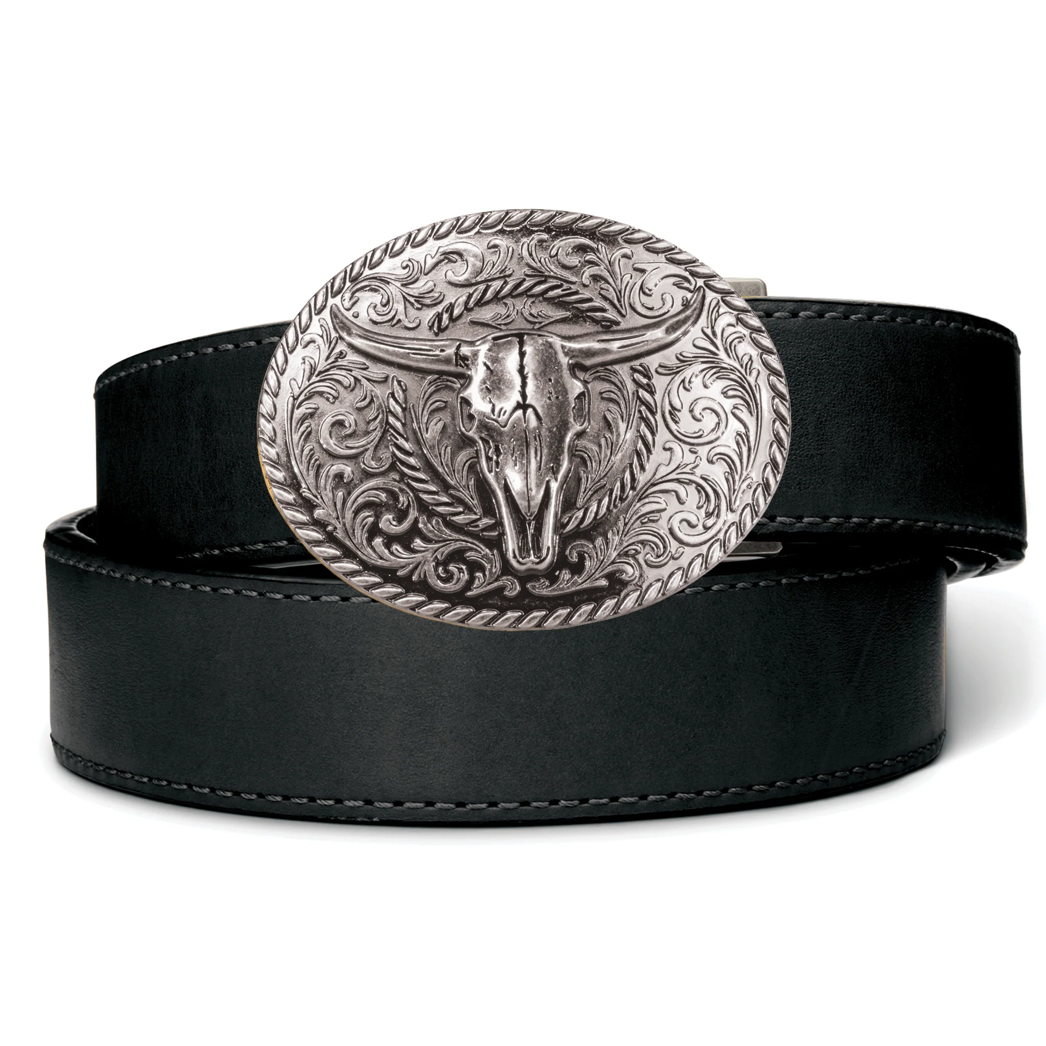 Kore Essentials Ranch Serie Bull Skull Antique Silver Buckle and Belt