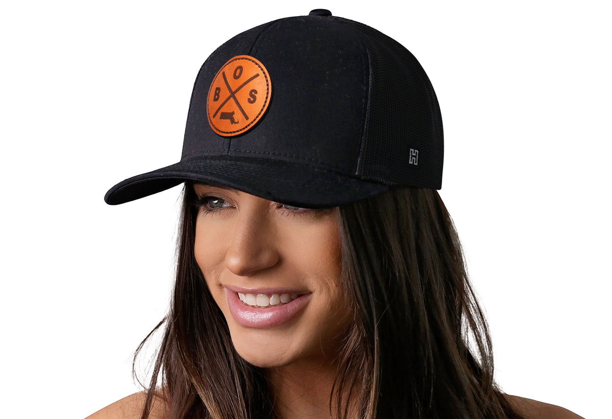 Boston Trucker Hat Leather | Black BOS X Snapback