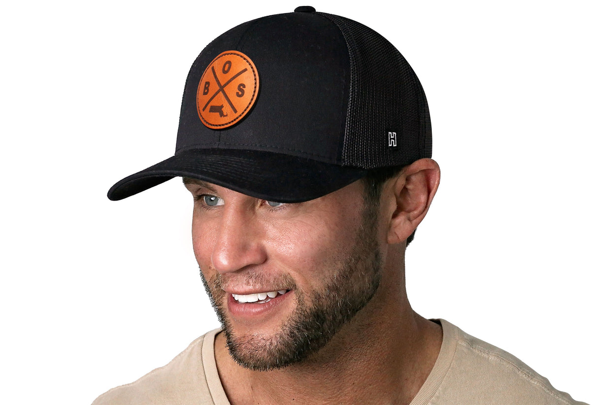 Boston Trucker Hat Leather | Black BOS X Snapback