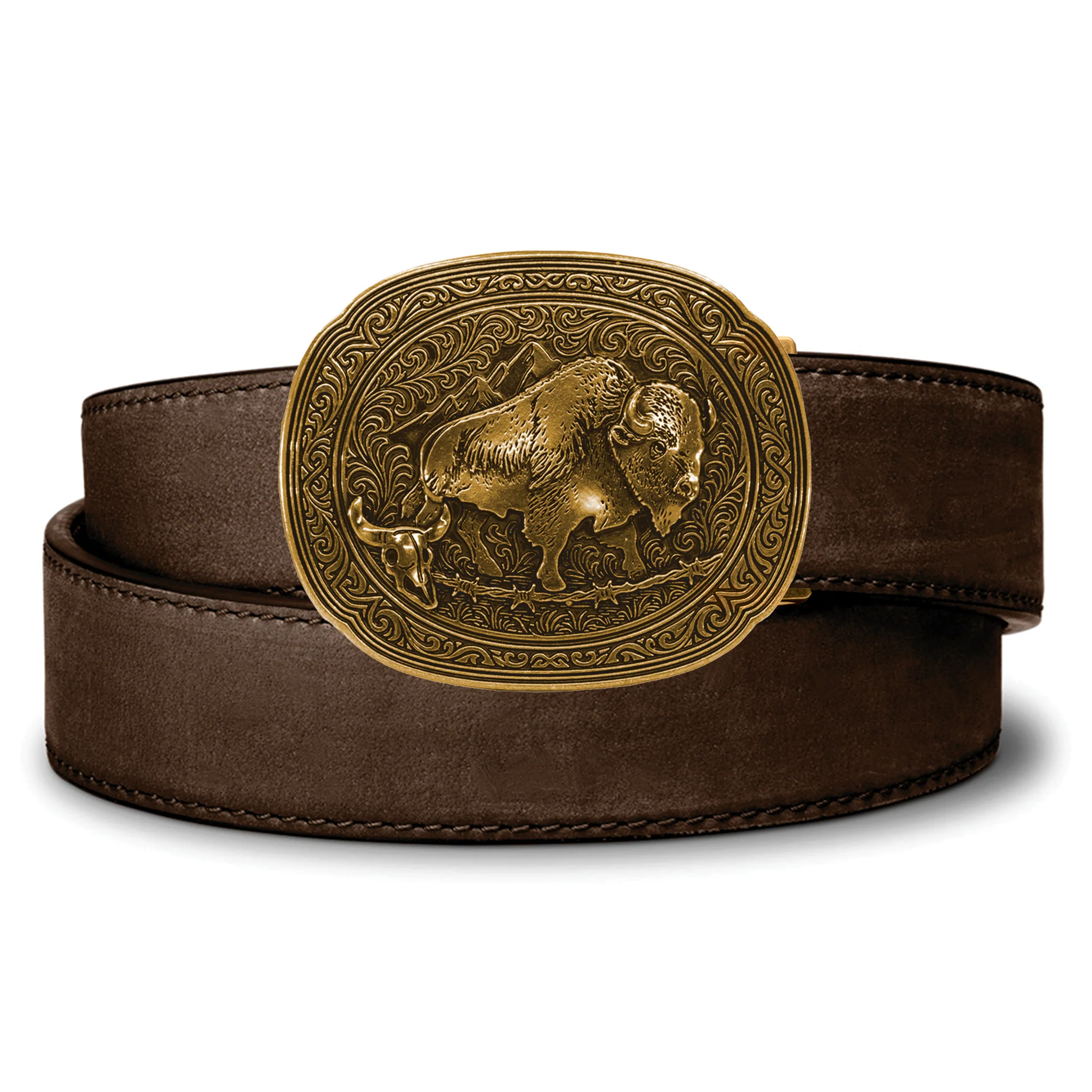Kore Essentials Bison Antique Brass Buckle and Belt