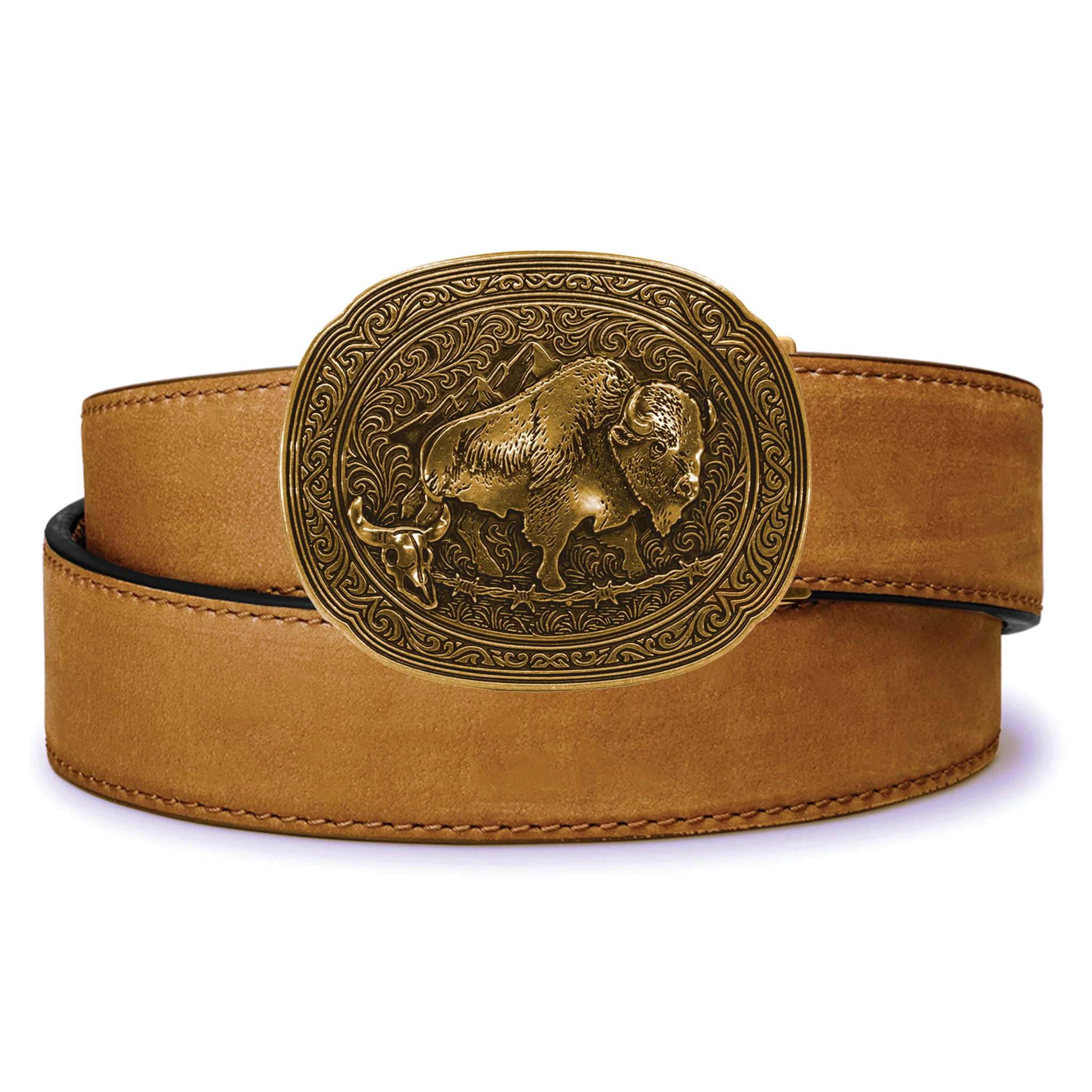 Kore Essentials Bison Antique Brass Buckle and Belt