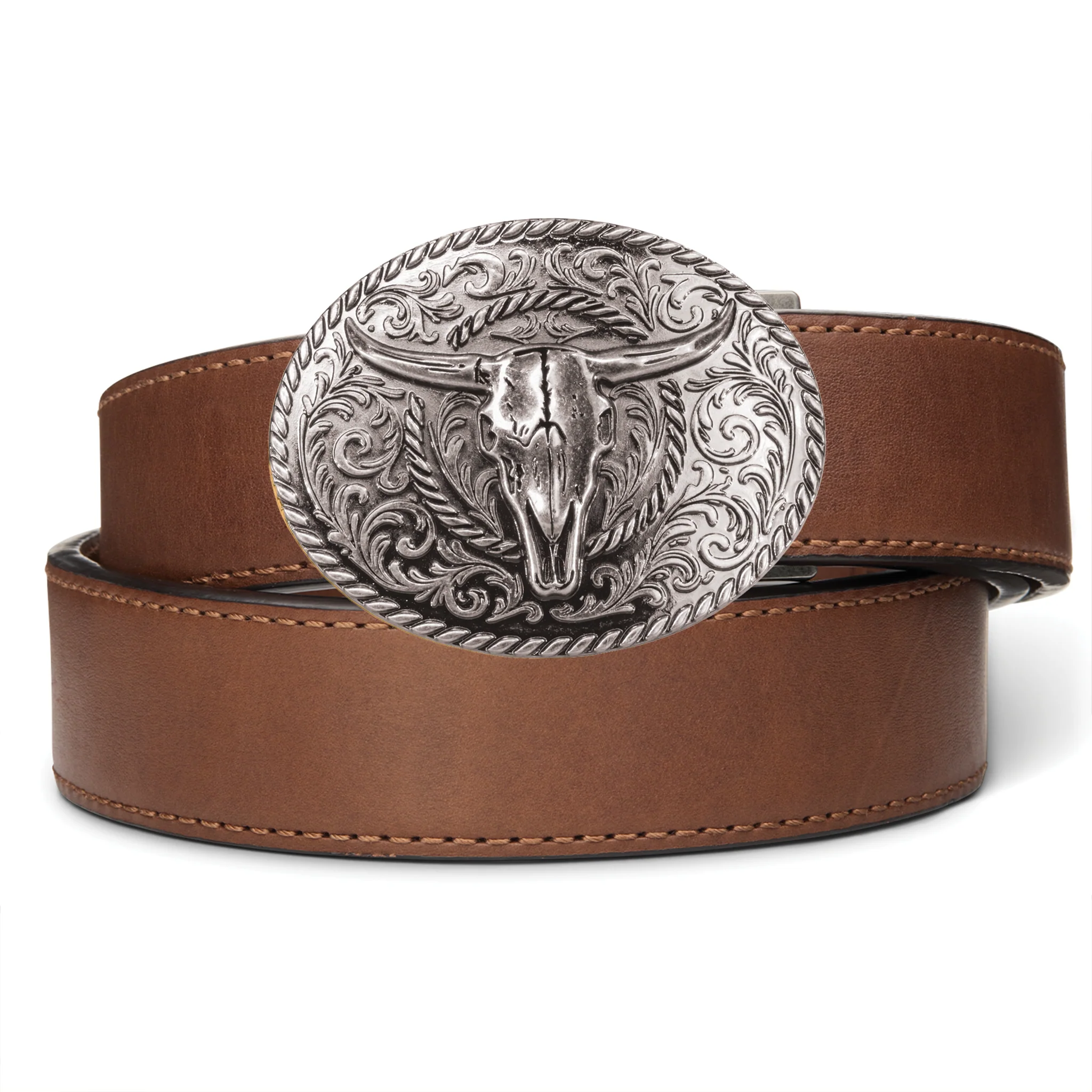 Kore Essentials Ranch Series Bull Skull Antique Silver Buckle and Belt