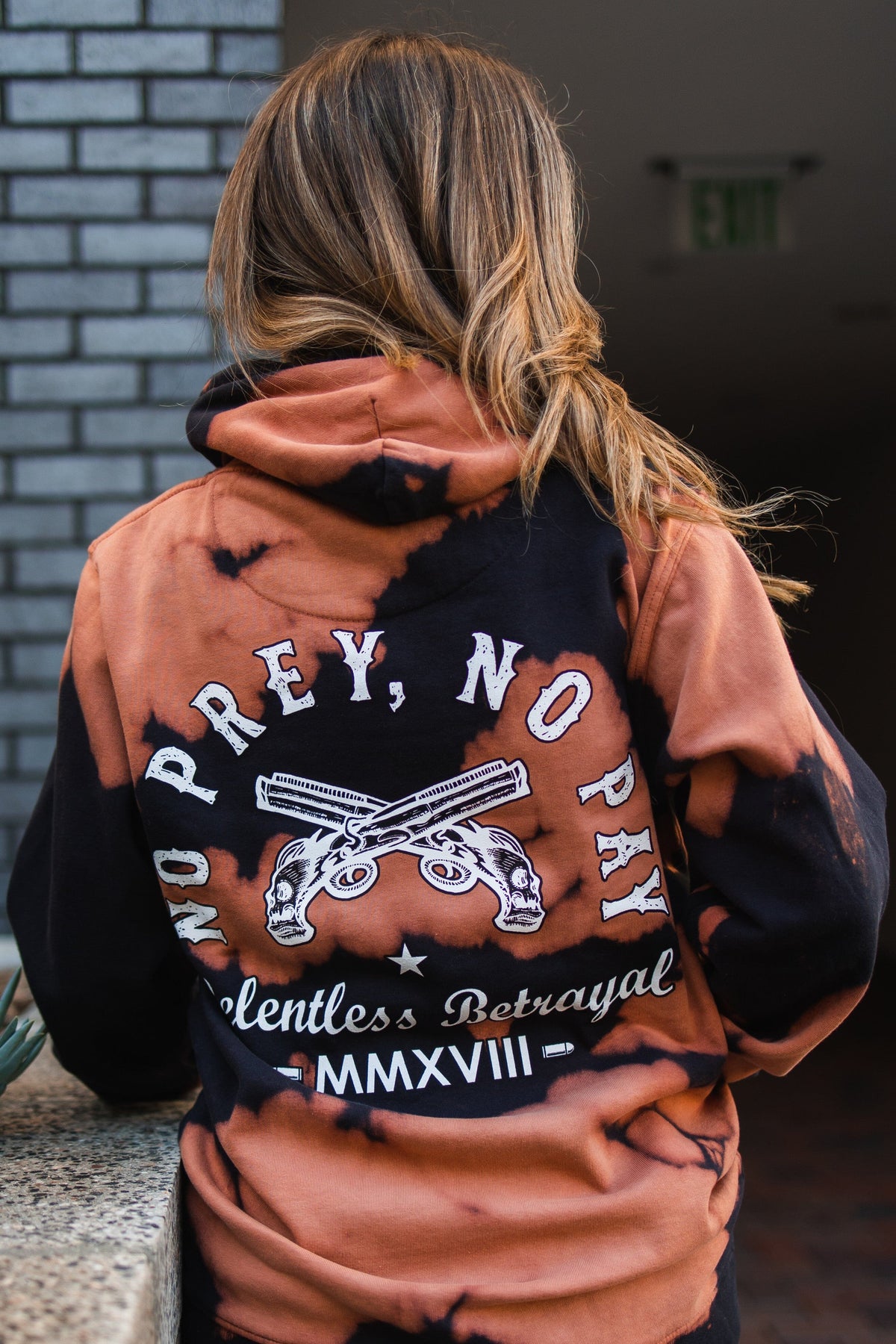 Relentless Betrayal No Prey, No Pay Bleach Wash Hoodie