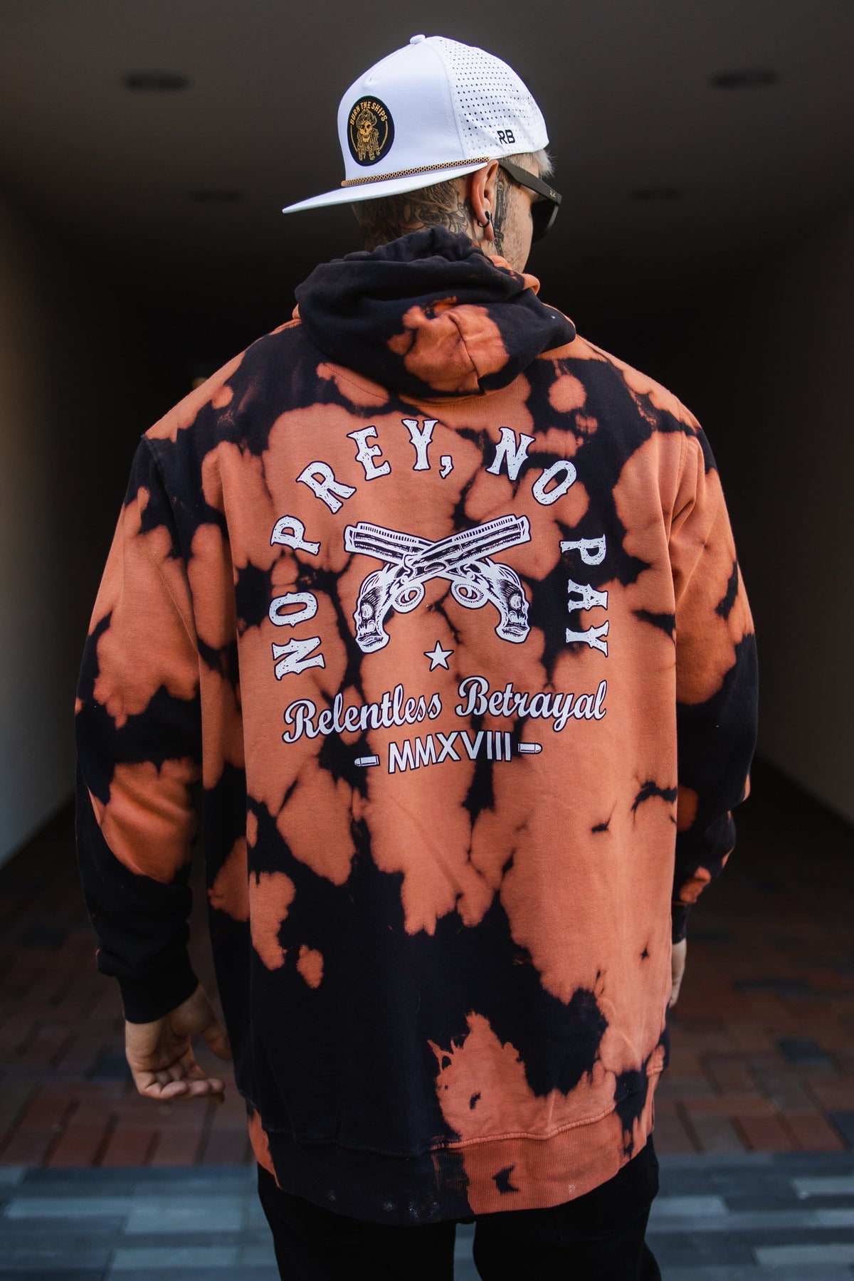Relentless Betrayal No Prey, No Pay Bleach Wash Hoodie