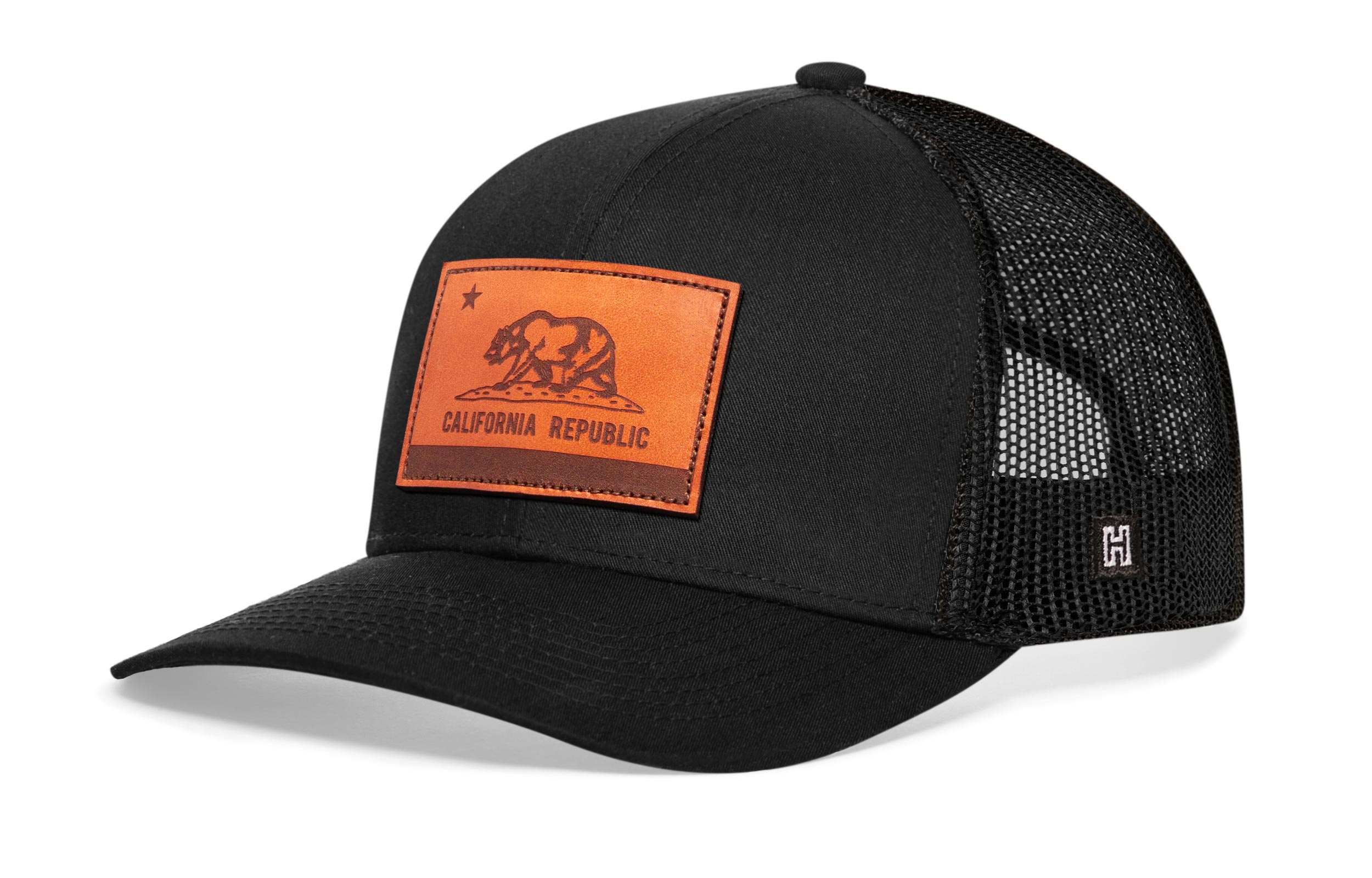 California Flag Trucker Hat Leather | Black CA Snapback