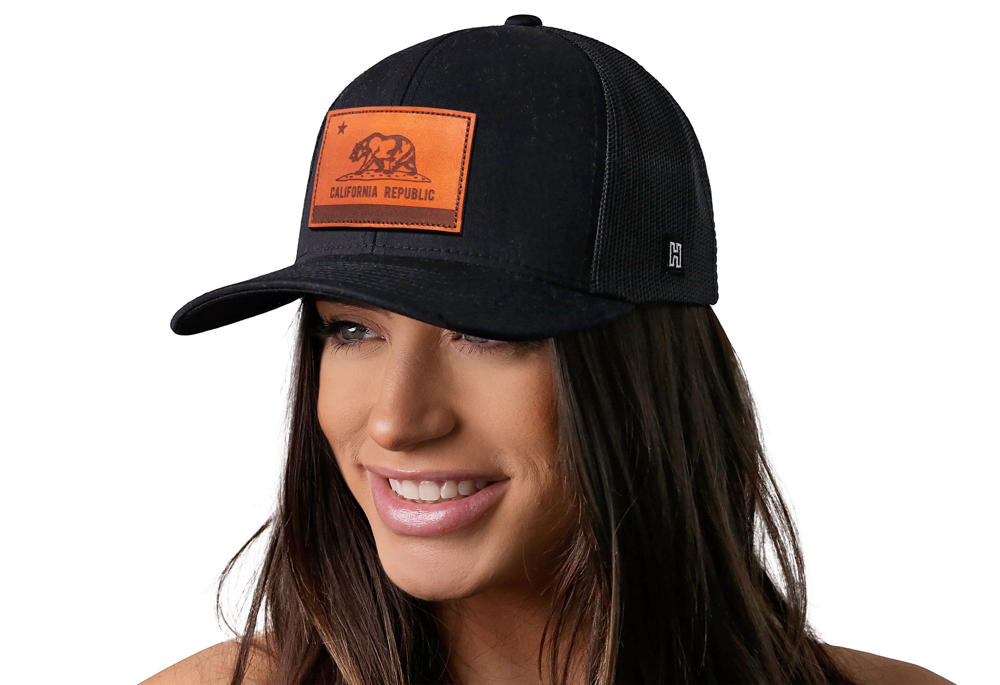 California Flag Trucker Hat Leather | Black CA Snapback