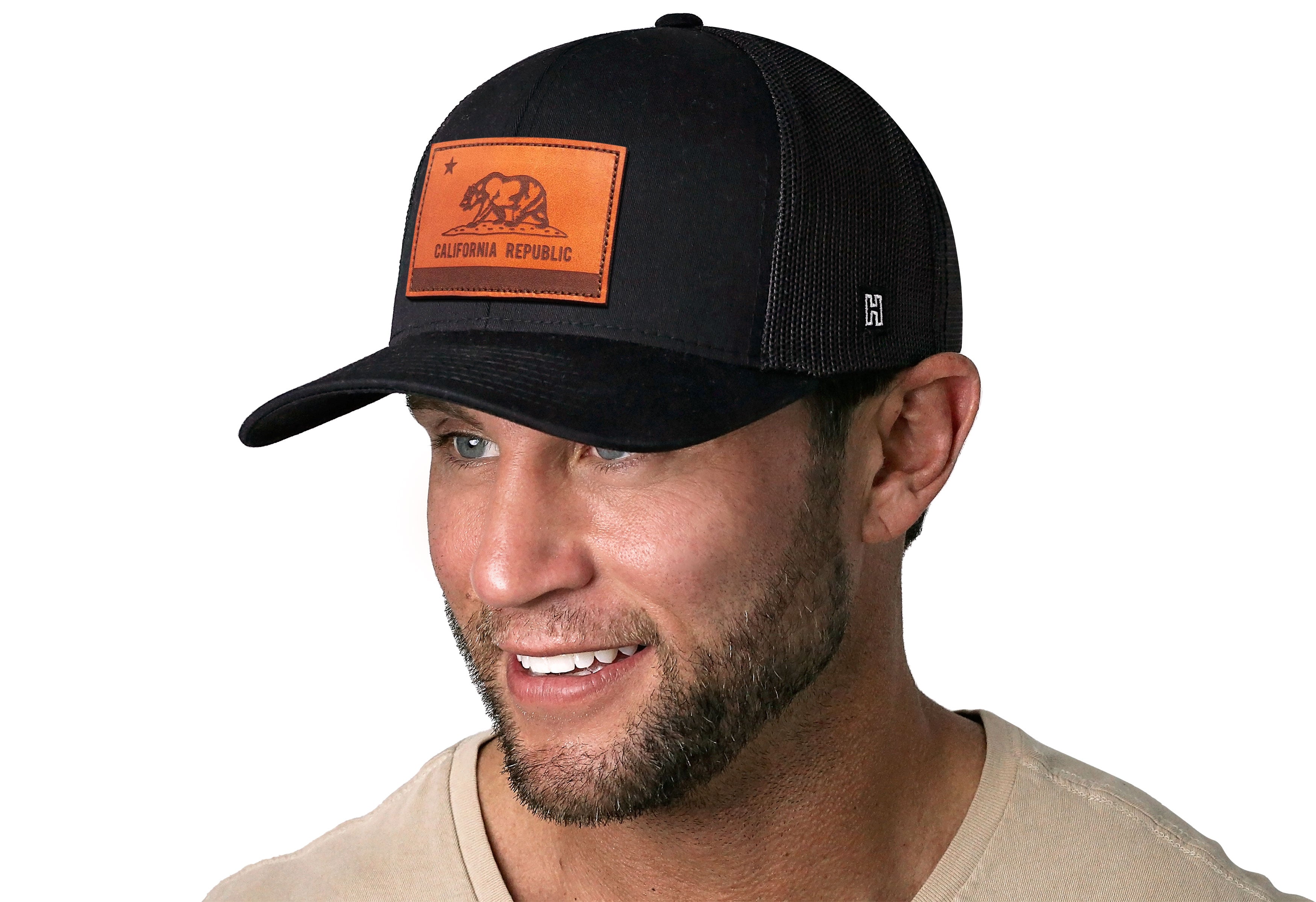California Flag Trucker Hat Leather | Black CA Snapback