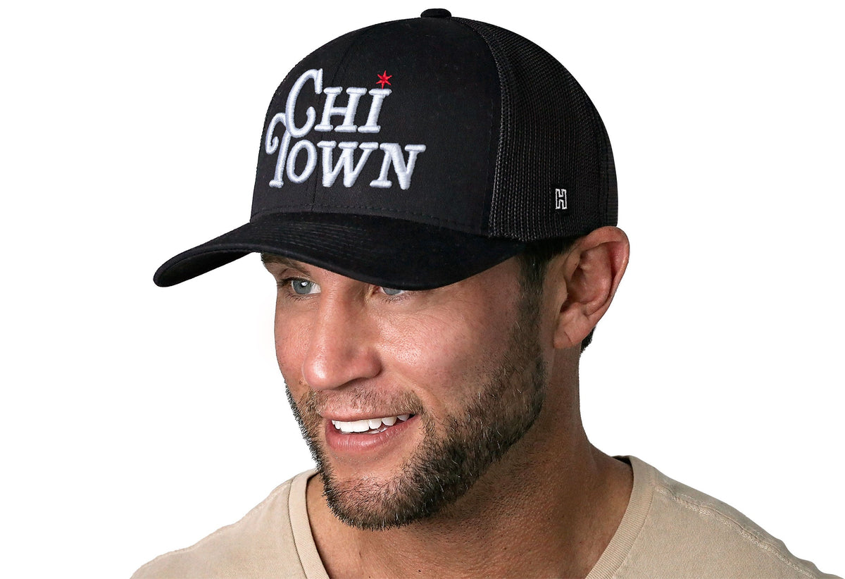 Chi Town White Script Trucker Hat | Illinois Snapback