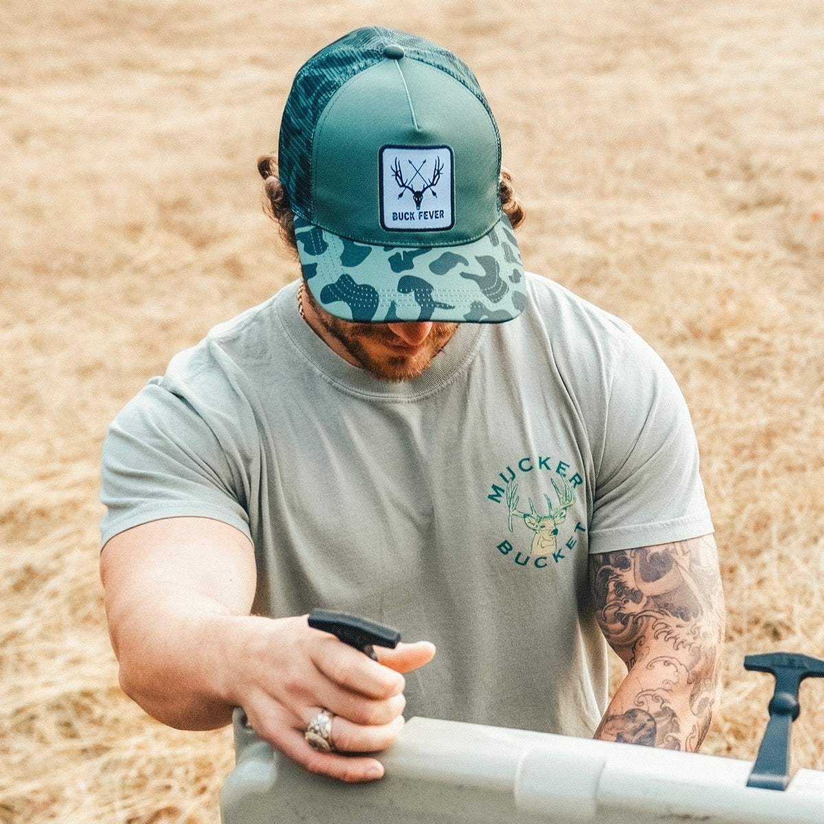Mucker Bucket Buck Fever Camo Trucker Bucket Hat | Deer Hunting Hat