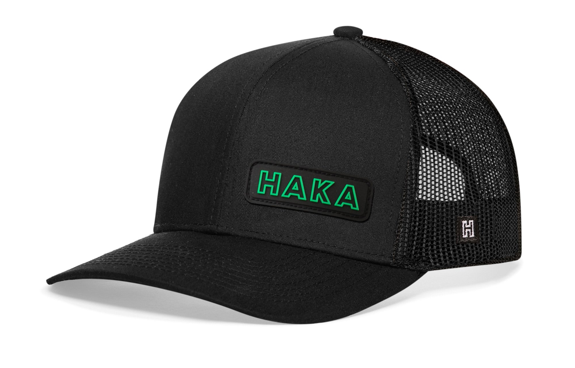 Haka Branded Trucker Hat | Black Rubber Patch Snapback