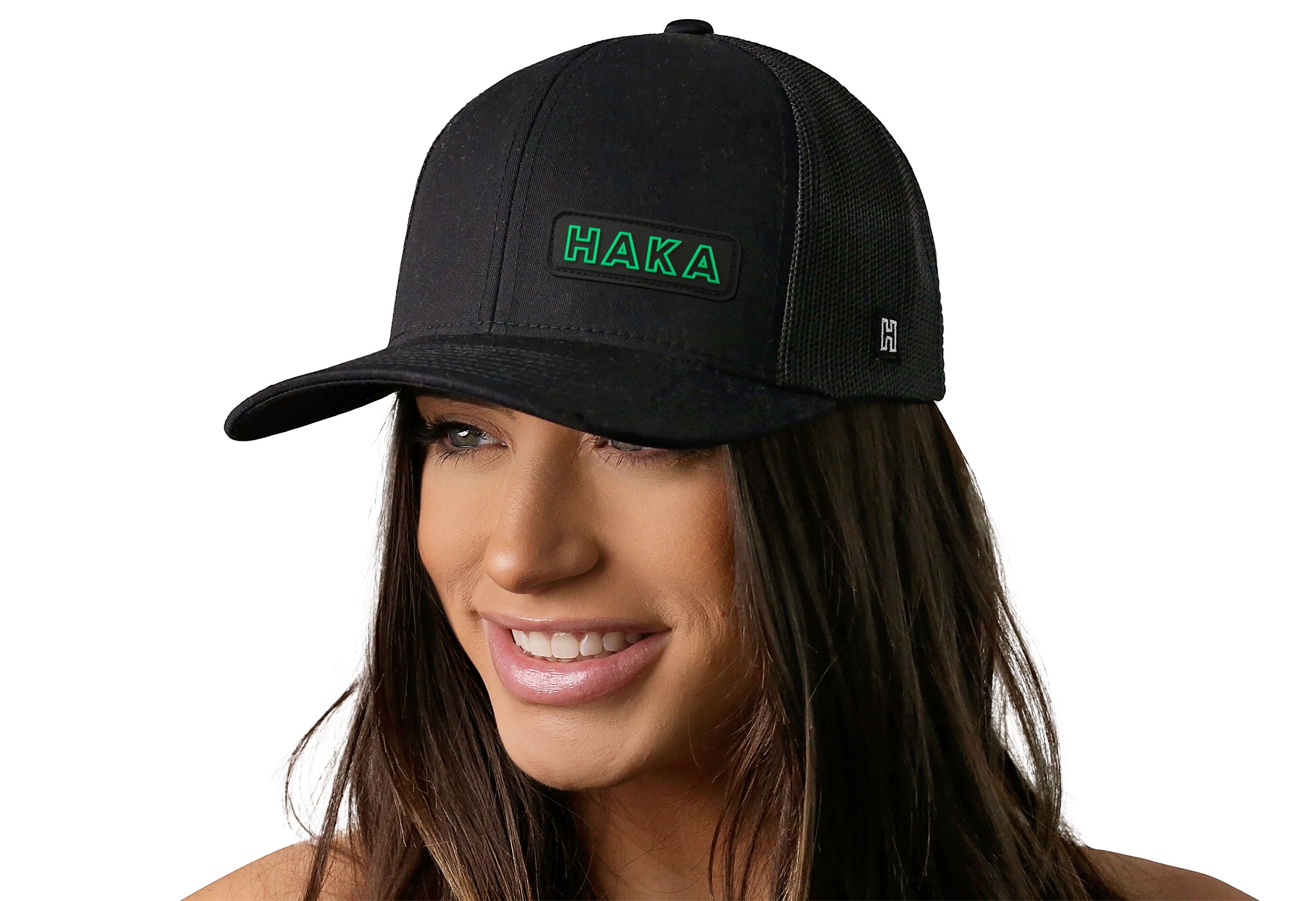 Haka Branded Trucker Hat | Black Rubber Patch Snapback