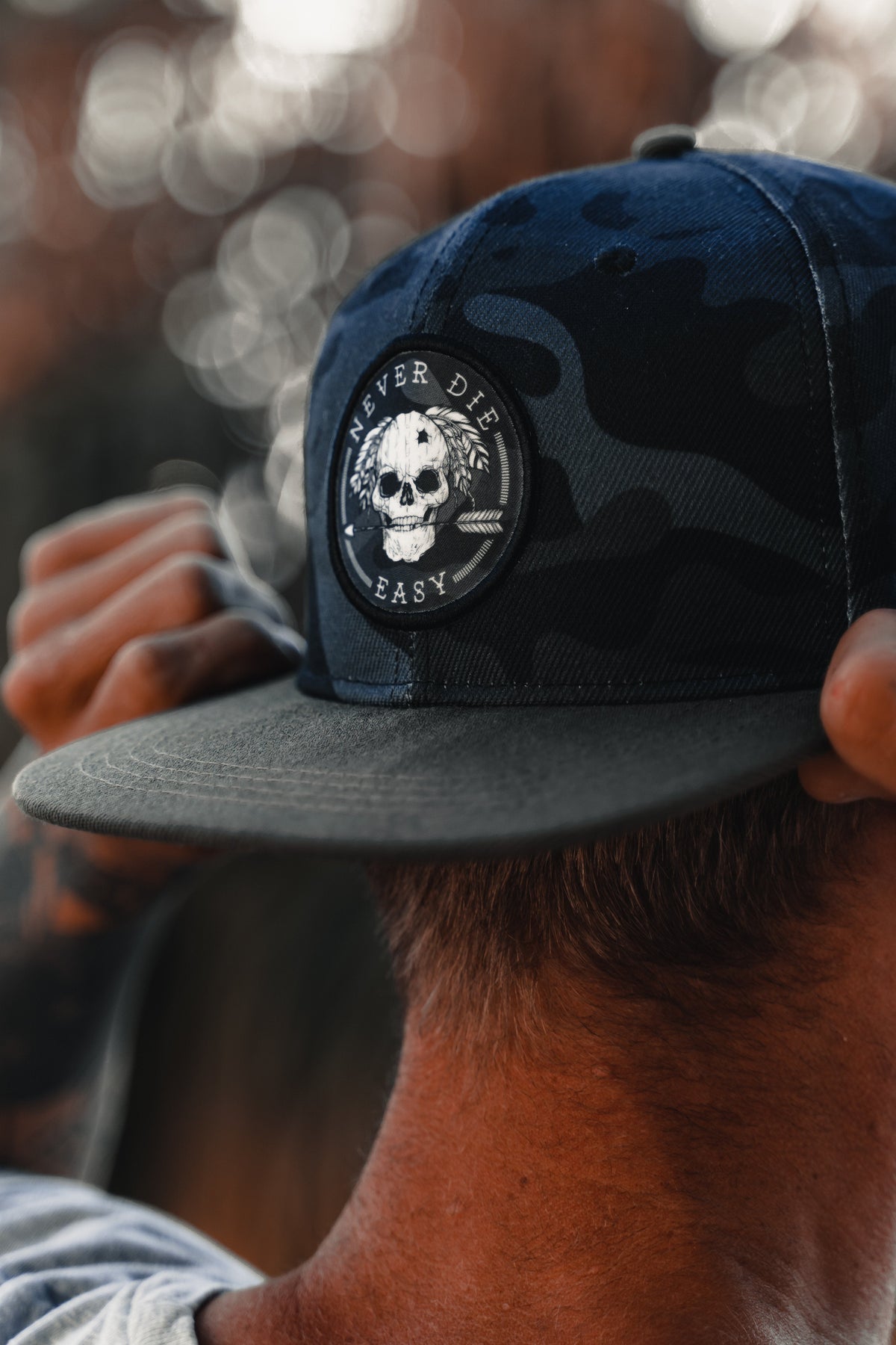 Never Die Easy Black Camo Snapback