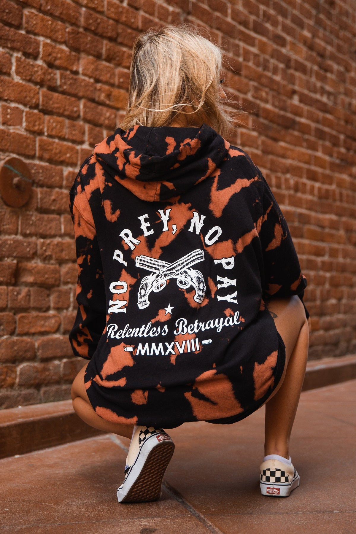 Relentless Betrayal No Prey, No Pay Bleach Wash Hoodie