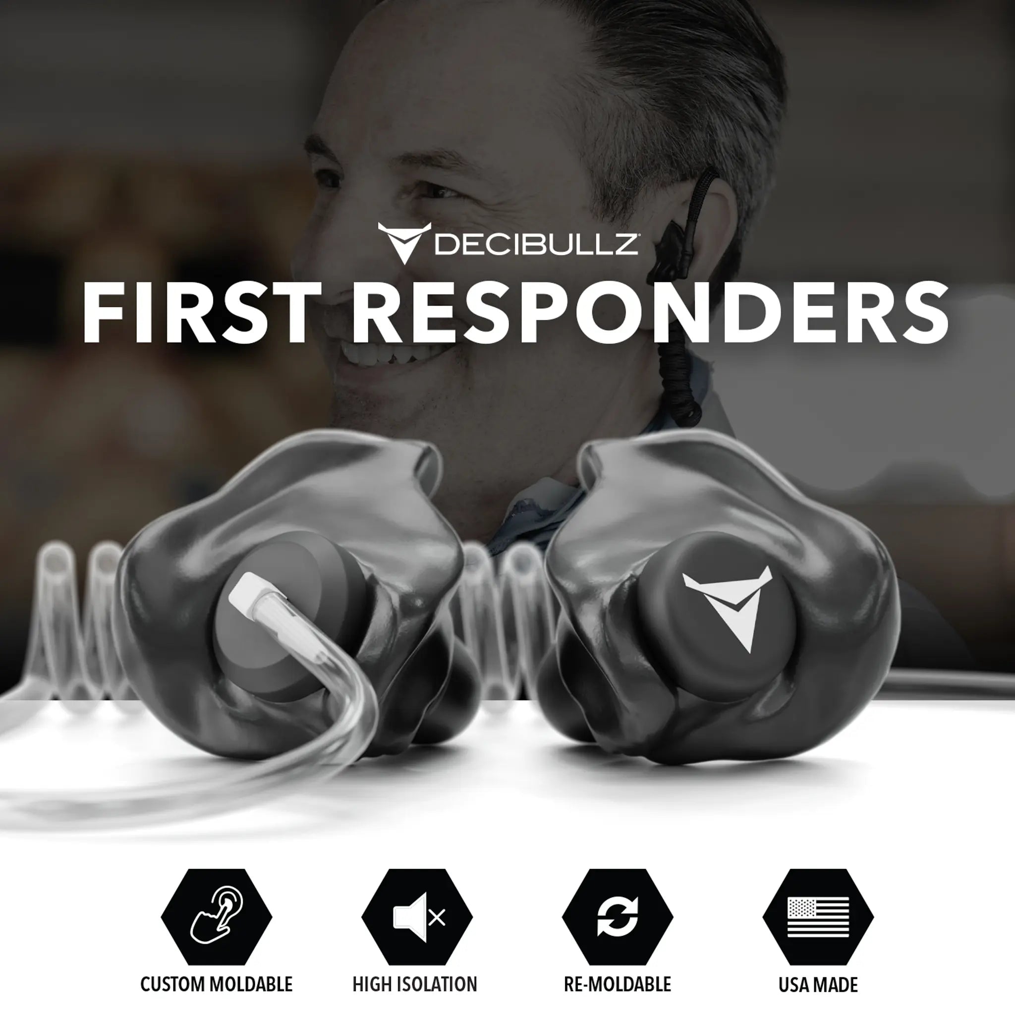 Decibullz Custom Moldable Isolation Earpiece for Clear Tube, Radio, Surveillance, and Communication Headsets