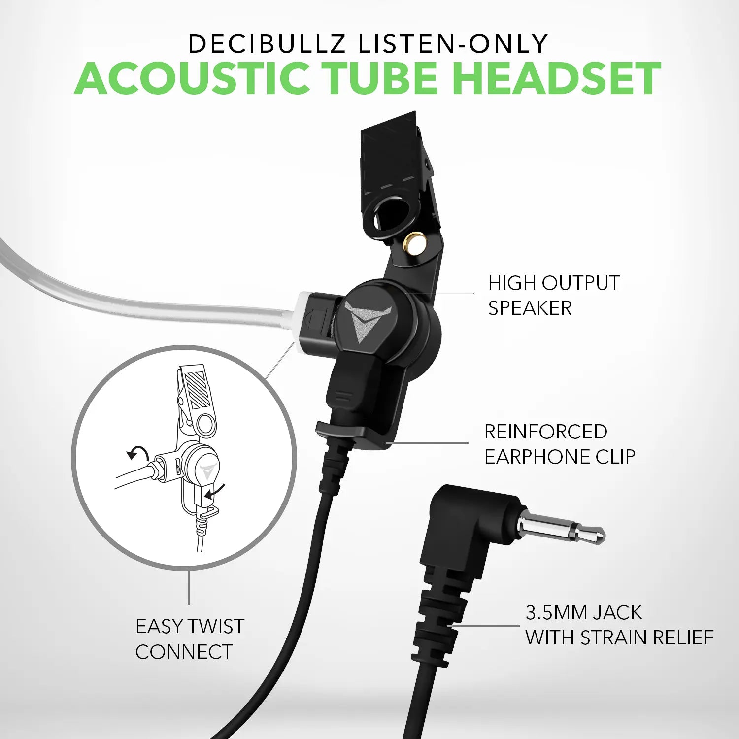 Decibullz +Awareness Custom Molded Listen-Only Surveillance Acoustic Tube Headset