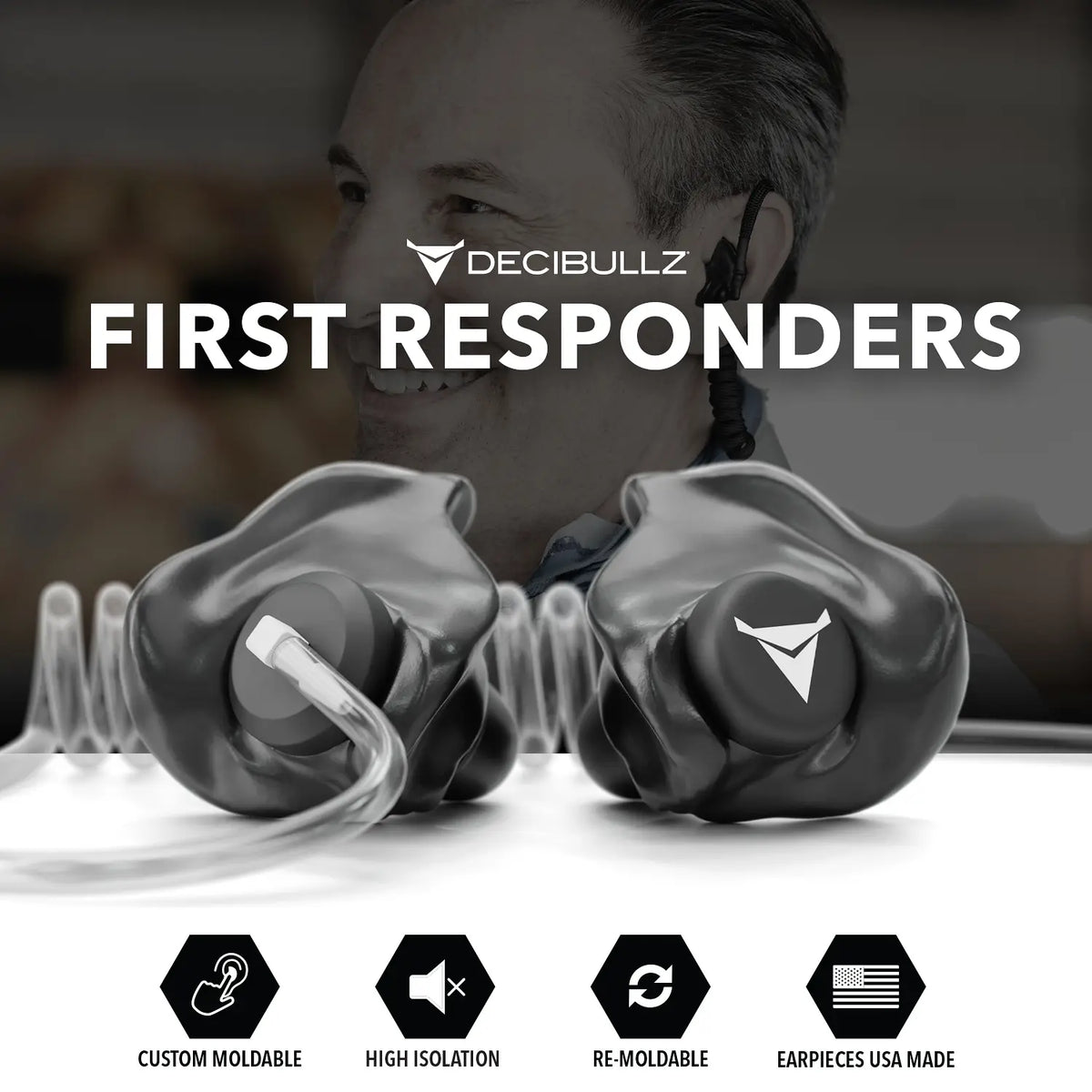 Decibullz +Isolation Custom Molded Listen-Only Surveillance Acoustic Tube Headset