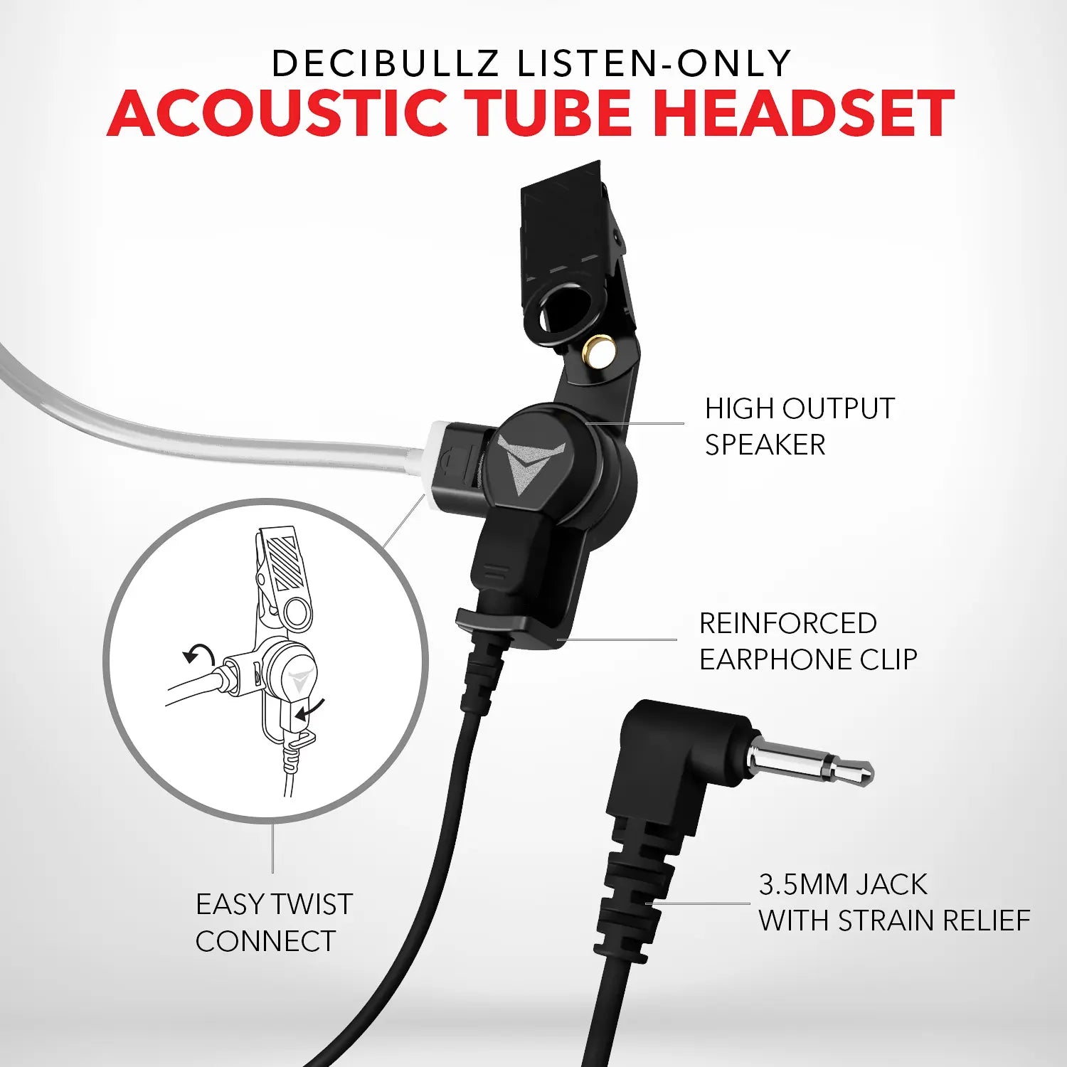 Decibullz +Isolation Custom Molded Listen-Only Surveillance Acoustic Tube Headset