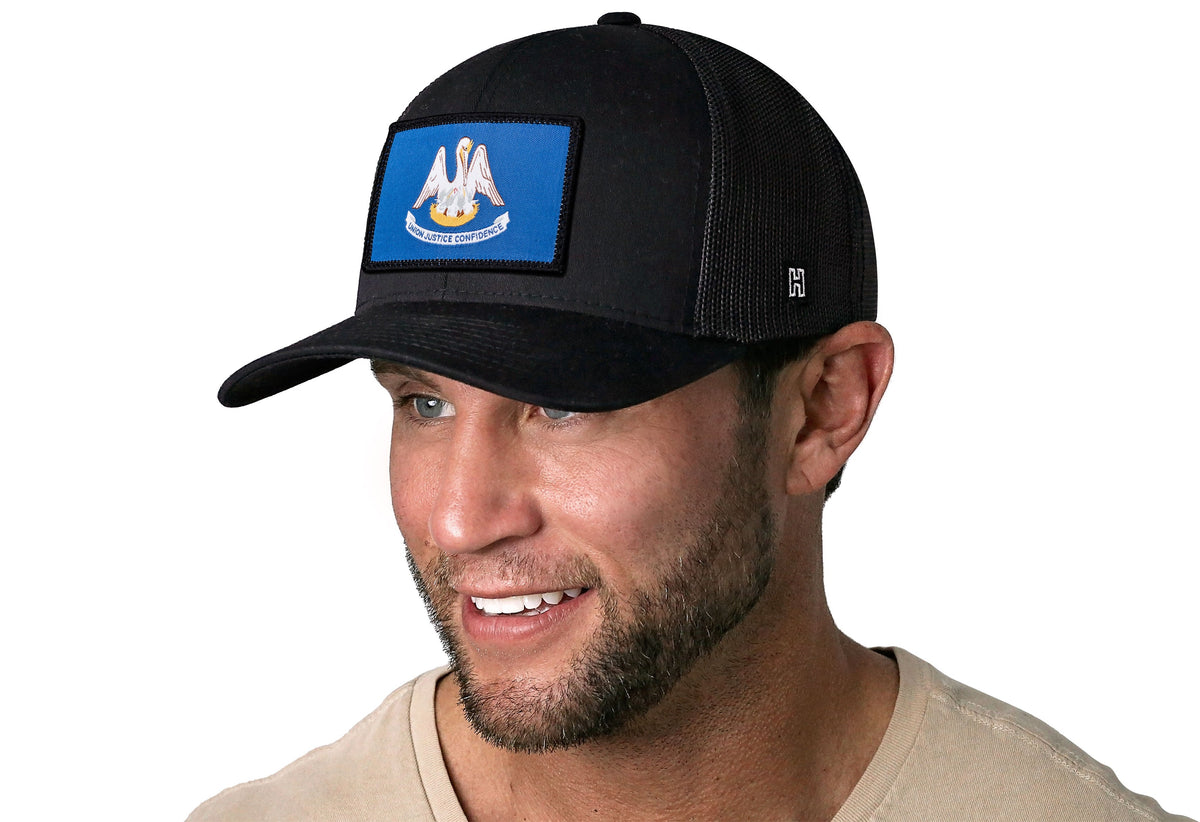 Louisiana Flag Trucker Hat | Black Louisiana Flag Snapback