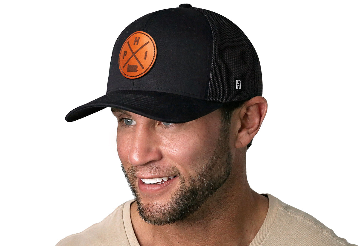 Philadelphia Trucker Hat Leather | Black PHI X Snapback