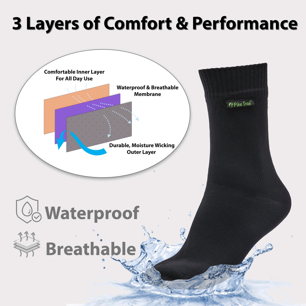 Pike Trail Waterproof Breathable Socks – All-Weather Hiking, Hunting & Outdoor Socks