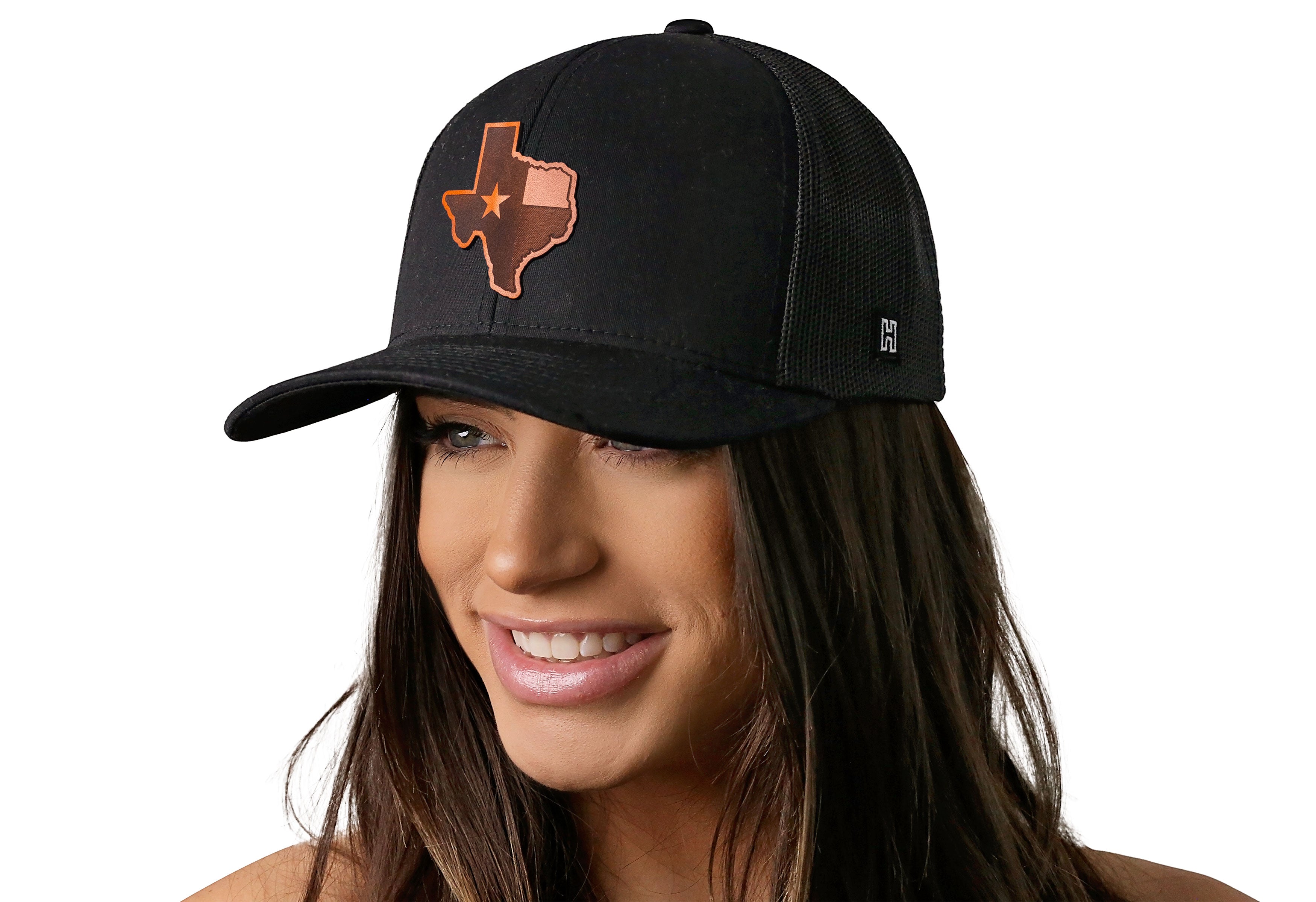 Texas Flag Trucker Hat Leather | Black Texas Flag Cut to Shape Snapback