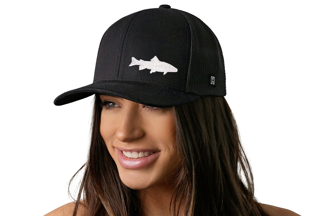 Steelhead Fish Trucker Hat | Black Steelhead Fish Snapback