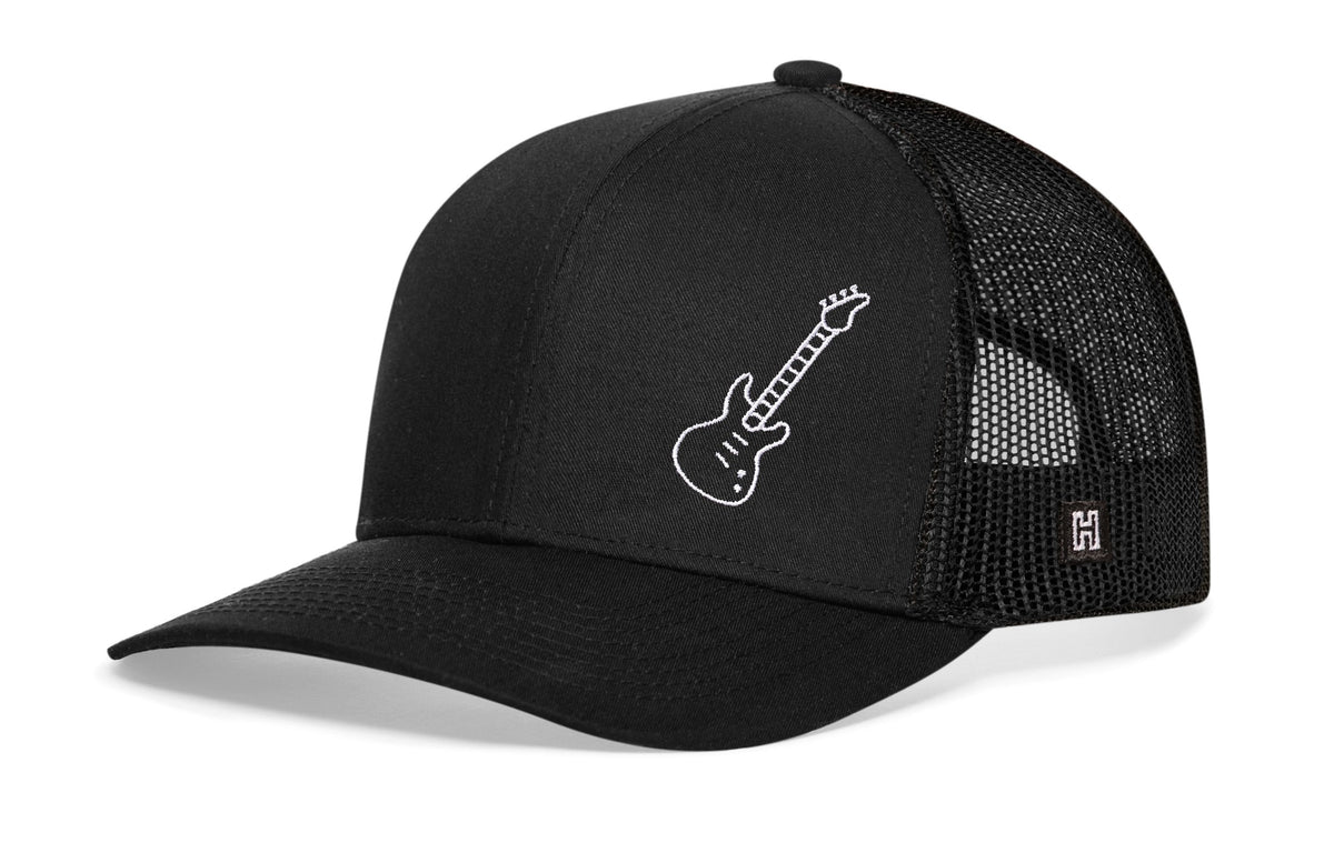 Electric Bass Trucker Hat | Black Electric Guitar Snapback