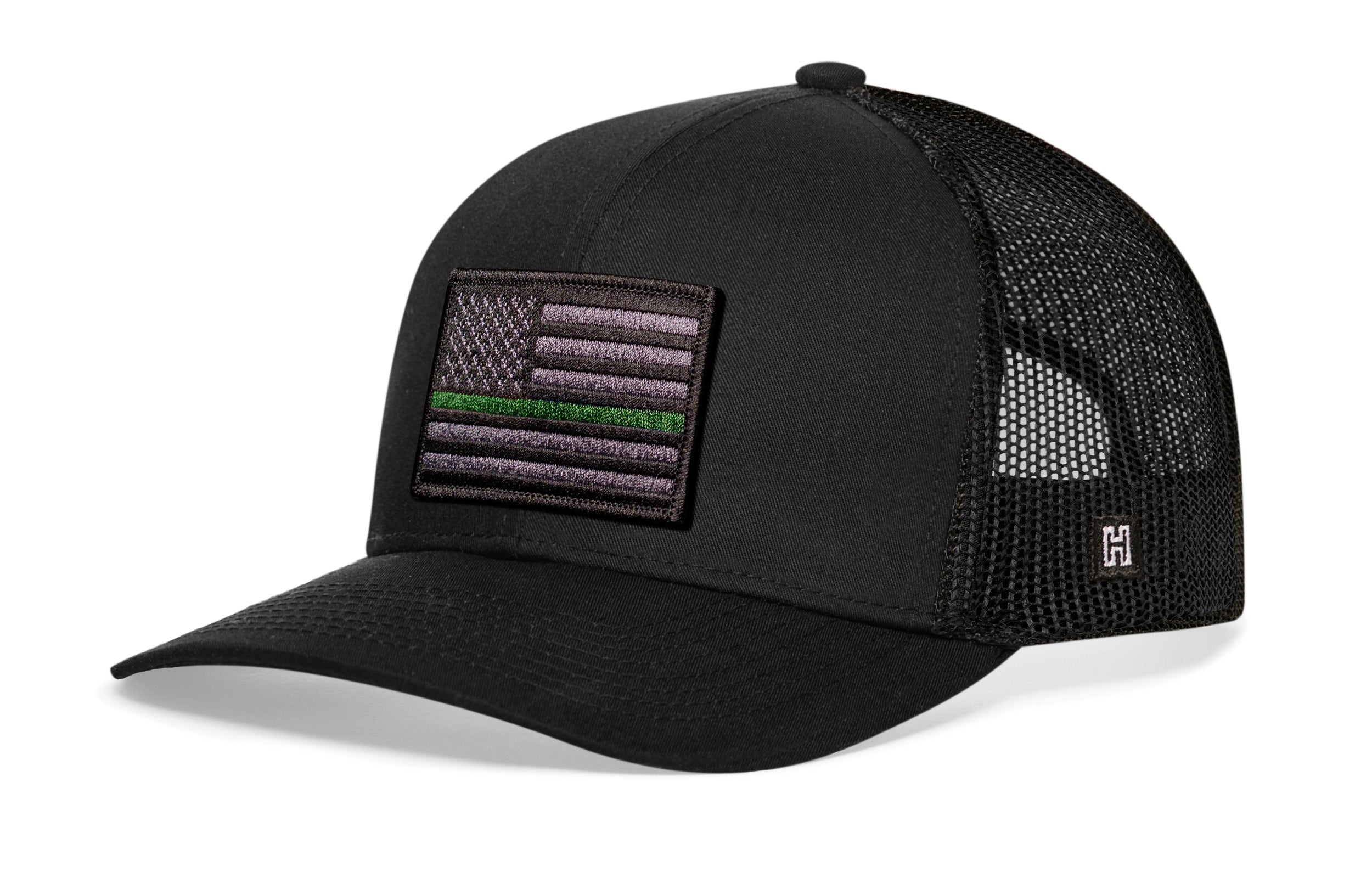 Thin Green Line Trucker Hat | Black Army Tactical Snapback