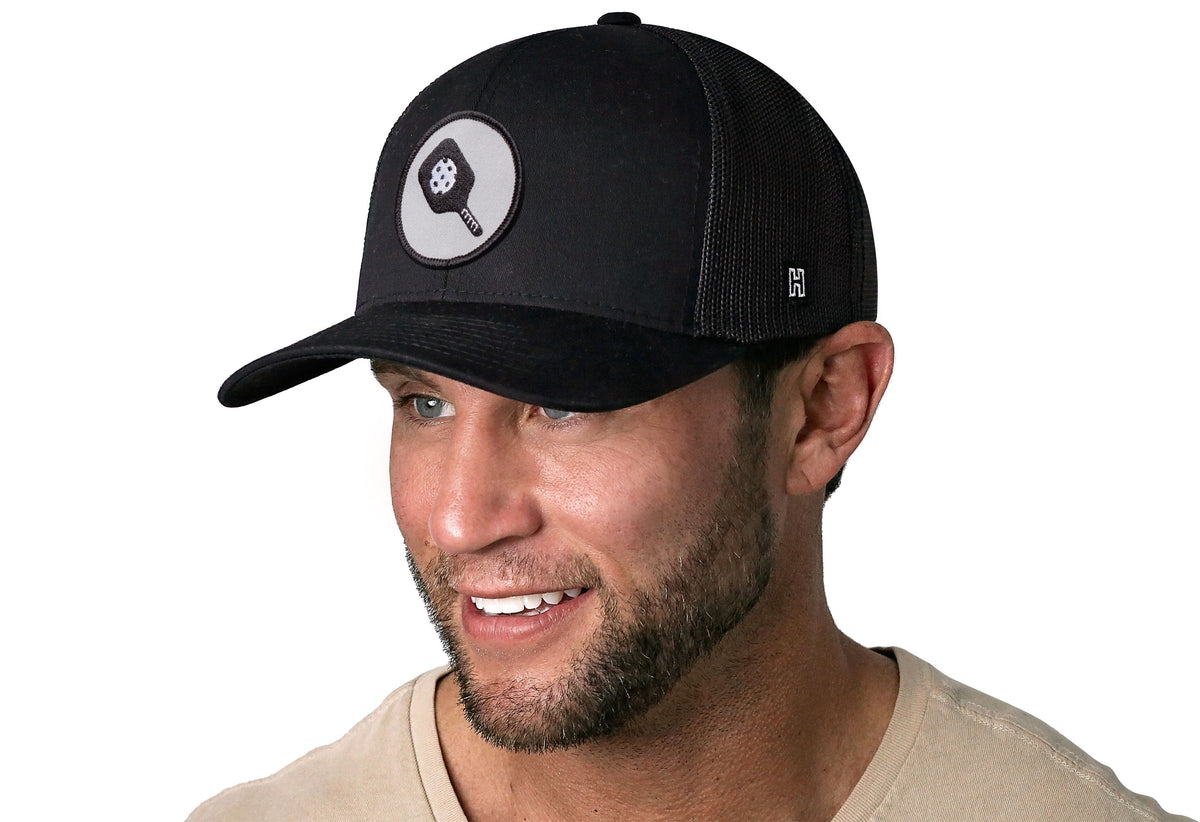 Pickleball Trucker Hat | Black Ball And Paddle Snapback