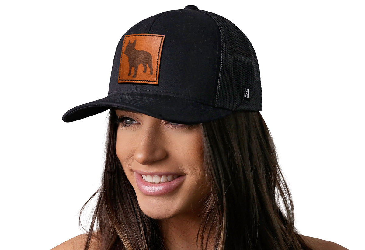 French Bulldog Trucker Hat Leather | Black Dog Snapback