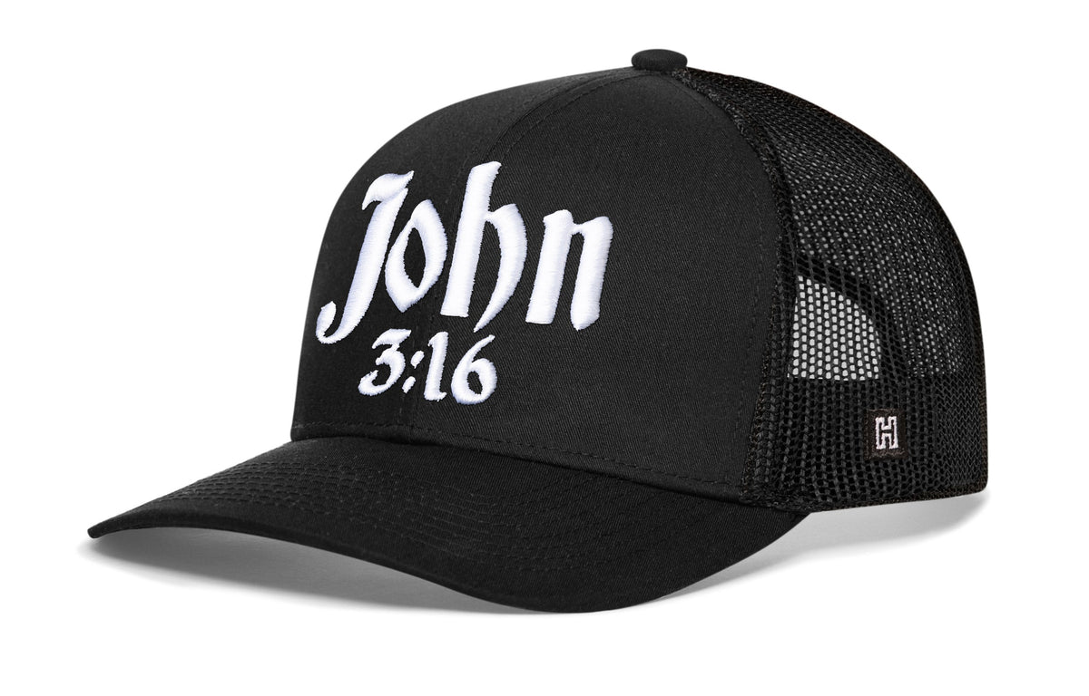 John 3:16 Trucker Hat | Black Christian 3D Puff Snapback