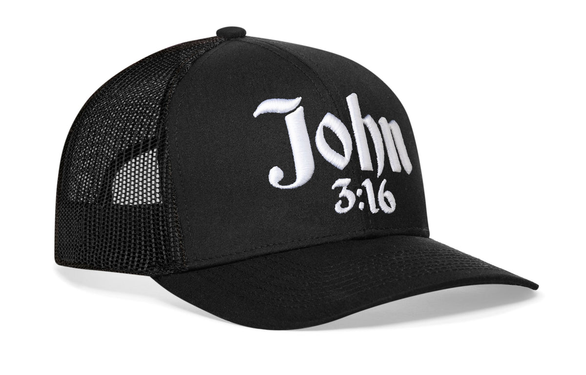 John 3:16 Trucker Hat | Black Christian 3D Puff Snapback