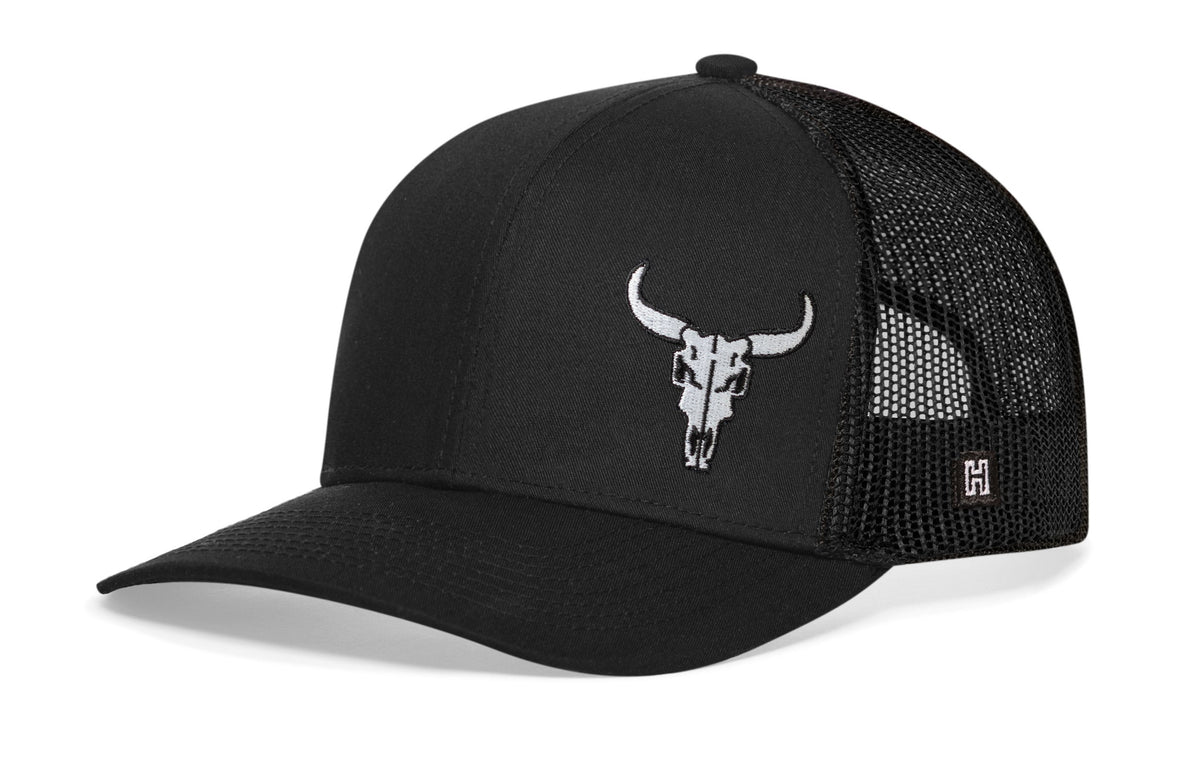 Bull Skull Trucker Hat | Black Steer Snapback