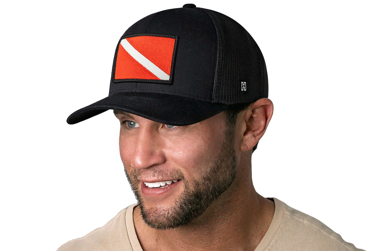 Dive Flag Trucker Hat | Black Scuba Diving Snapback
