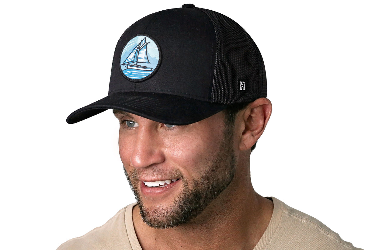 Sailboat Trucker Hat | Black Boating Snapback