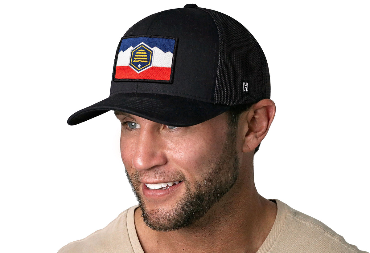 Utah Flag Trucker Hat | Black Utah Flag Snapback