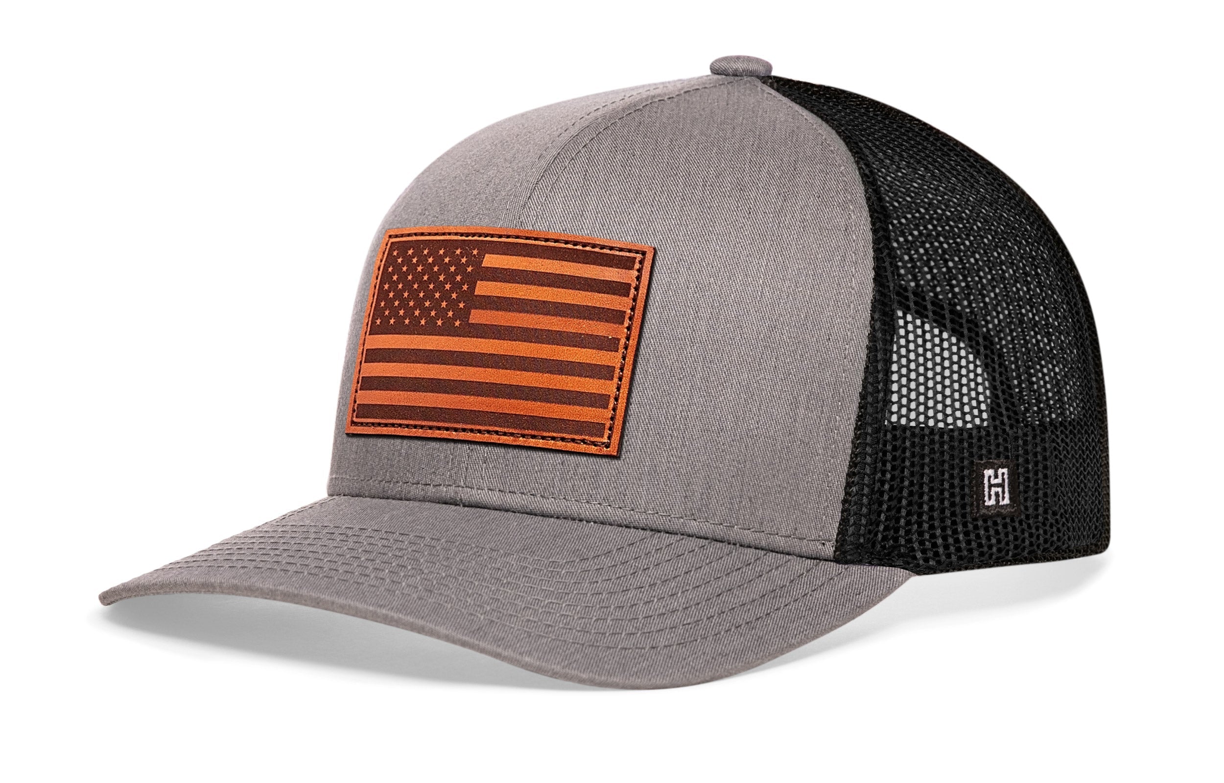 American Flag Trucker Hat Leather | USA Snapback