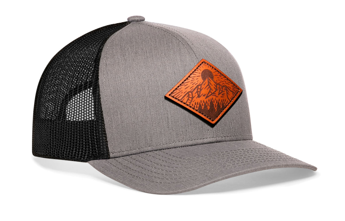 Diamond Mountain and Trees Trucker Hat Leather | Outdoors Snapback