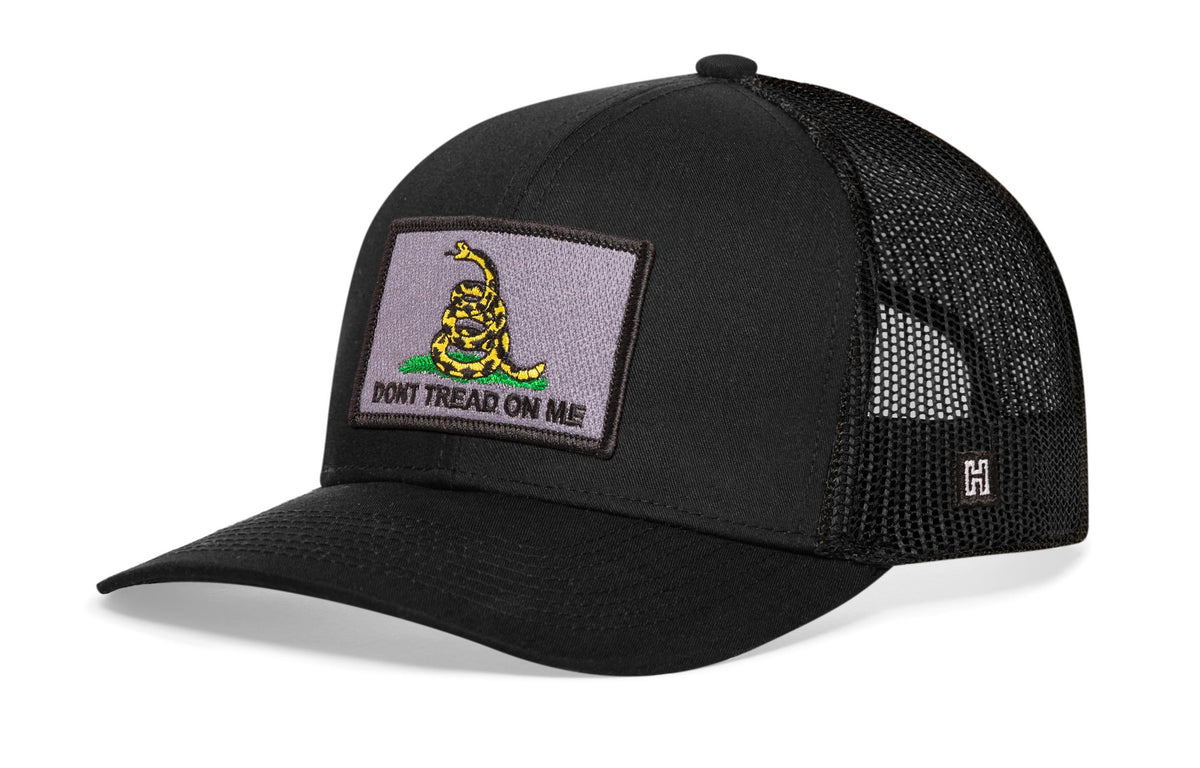 Dont Tread On Me Trucker Hat | Black Gadsden Flag Tactical Snapback