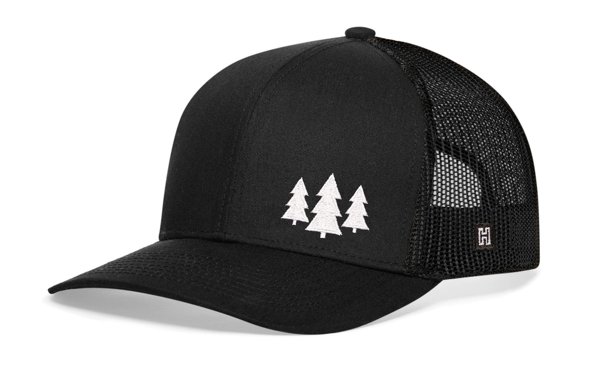 Three Pine Trees Trucker Hat | Black Outdoors Snapback