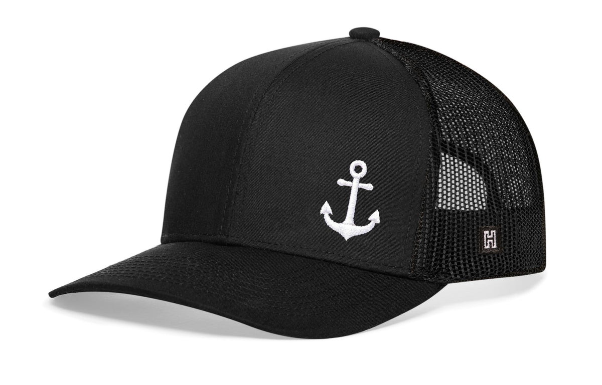 Anchor Trucker Hat | Black Boating Snapback