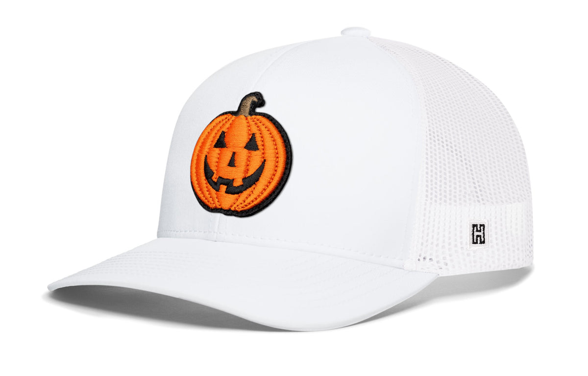Jack-O-Lantern Trucker Hat Trucker Hat | Black Pumpkin Snapback