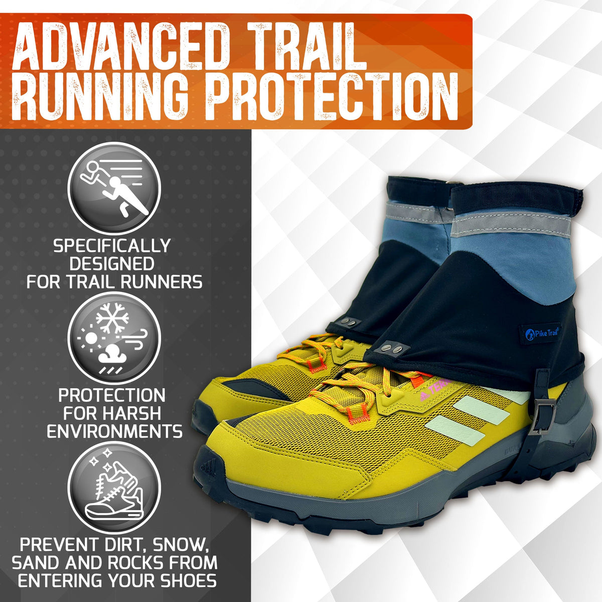 Pike Trail Low Cut Running Thru-Hiker Gaiters – Lightweight, Breathable Trail Running & Hiking Protection