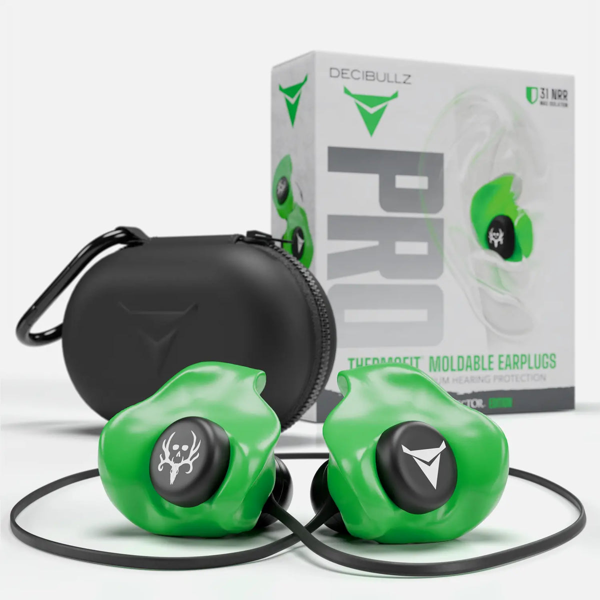 Decibullz PRO Custom Molded Earplugs 31dB NRR Pro-Pack with Case and Lanyard Bone Collector Edition